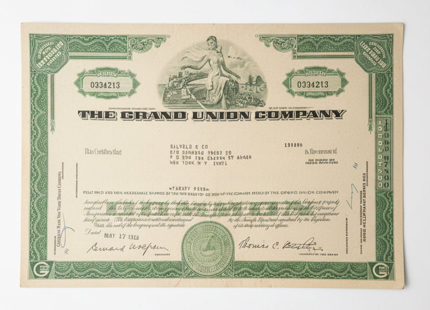 The Grand Union Company Stock Certificate, May 17, 1968