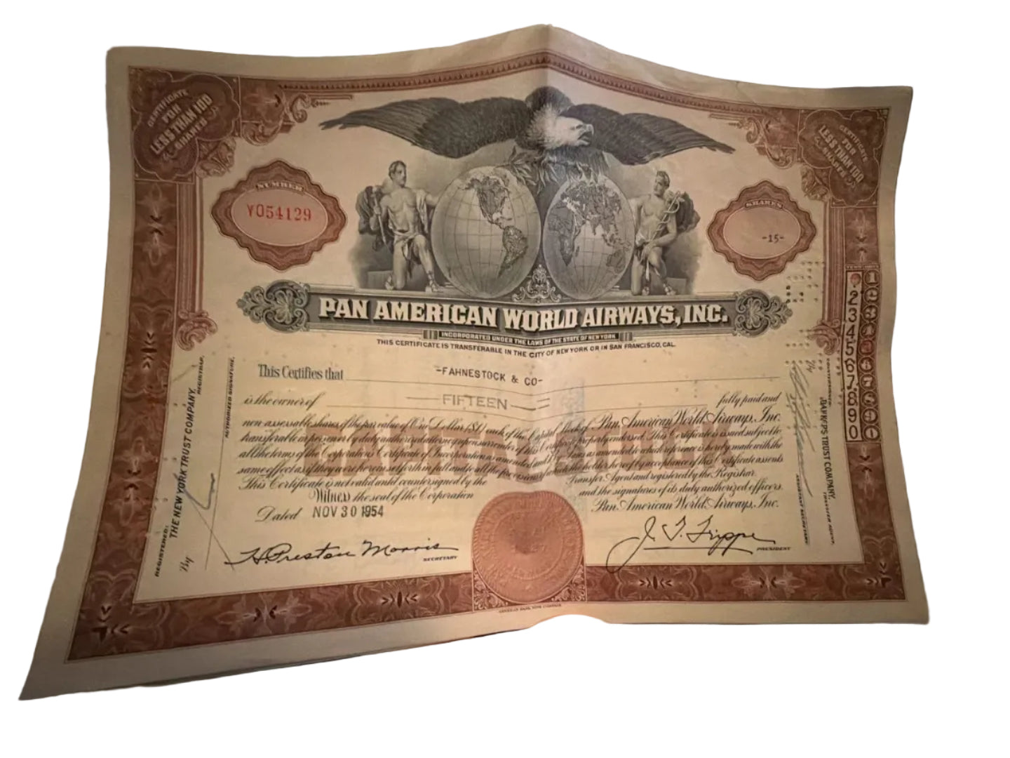 1954 Pan American World Airways Inc. Stock Certificate