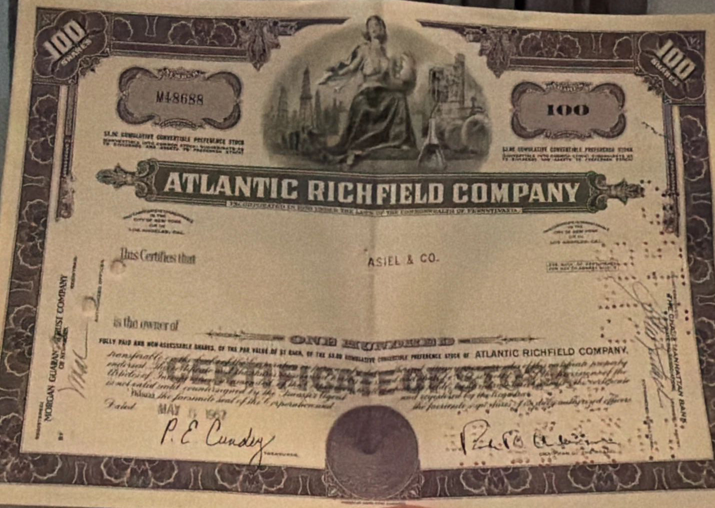 Atlantic Richfield Company Stock Certificate- May 1967