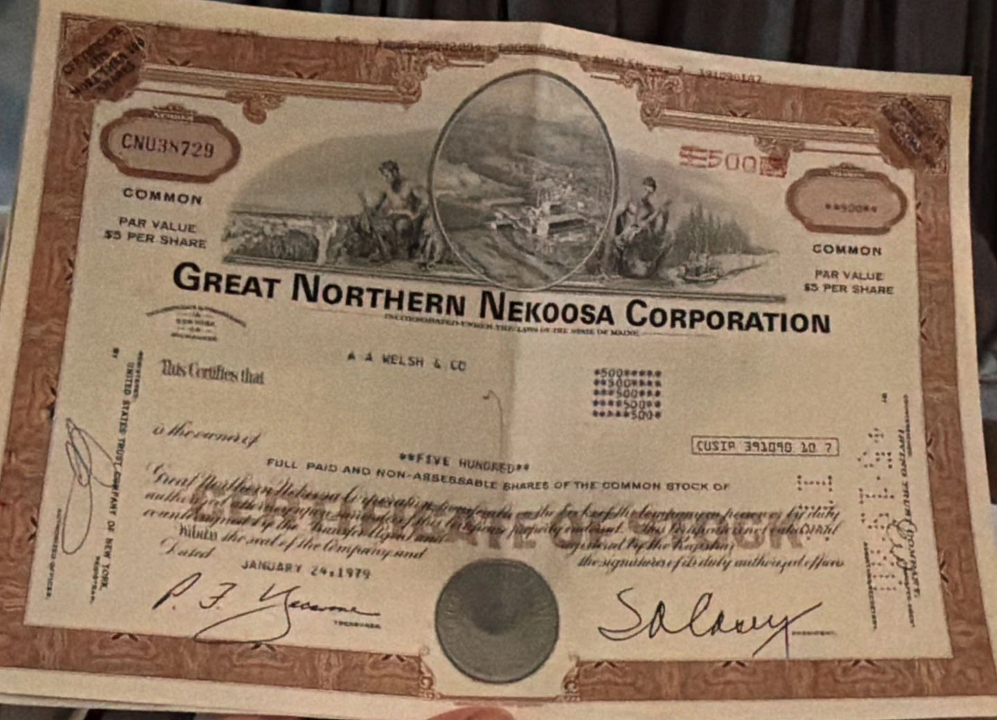 Great Northern Nekoosa Corporation Stock Certificate, 1979