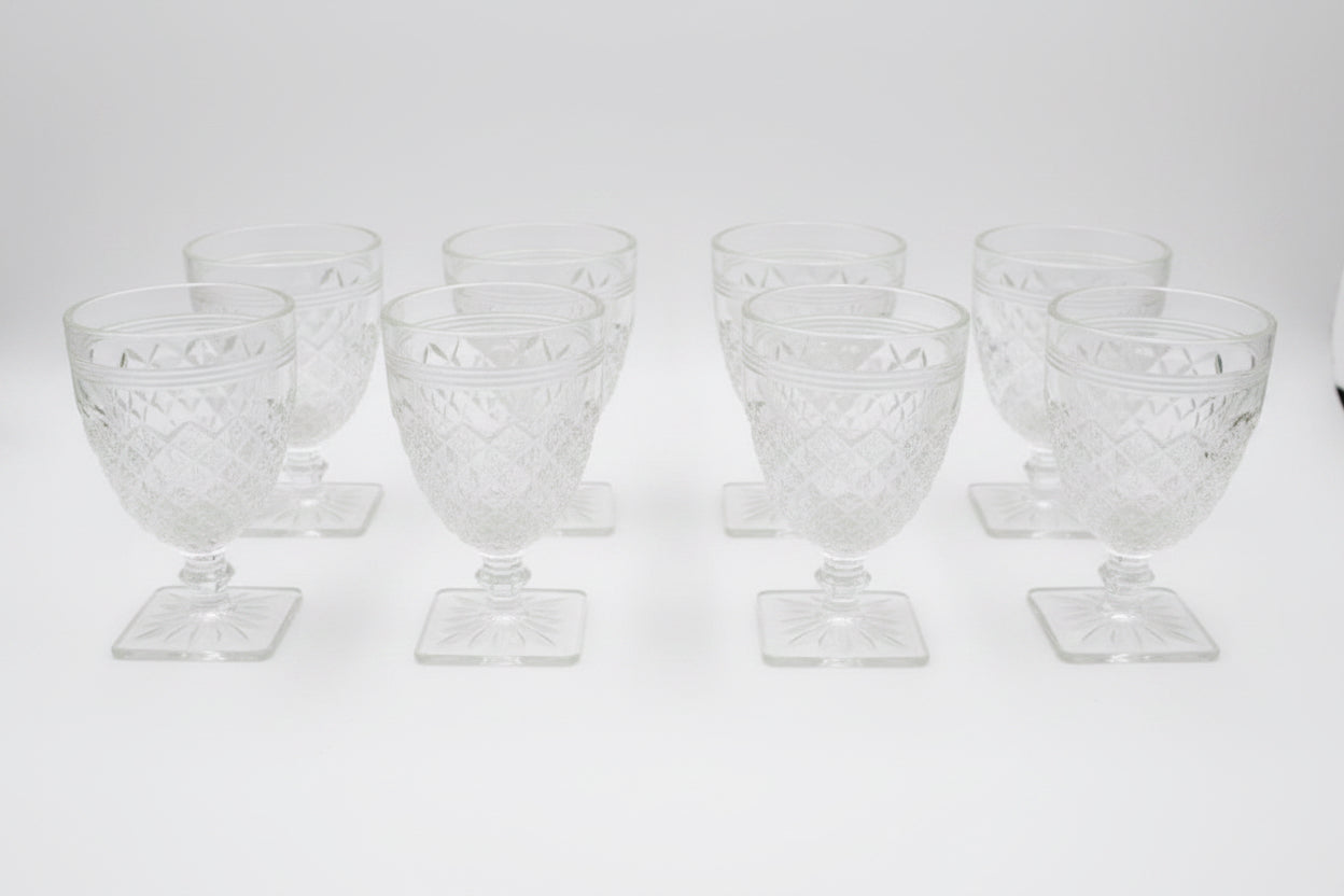Vintage Anchor Hocking Miss America Crystal Depression Glass Goblets, Set of 8