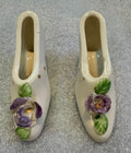Vintage Porcelain Miniature Shoe Figurines with Purple Flowers