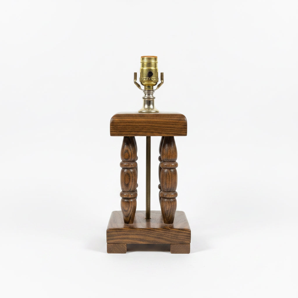 Vintage Wood Table Lamp with Spool Legs