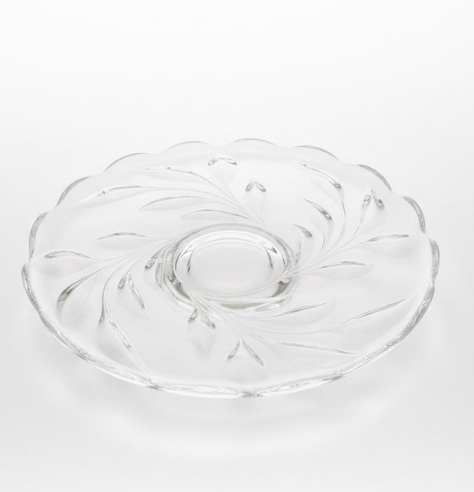 Vintage Indiana Glass Selenium Cake Plate, Footed Willow Oleander Design