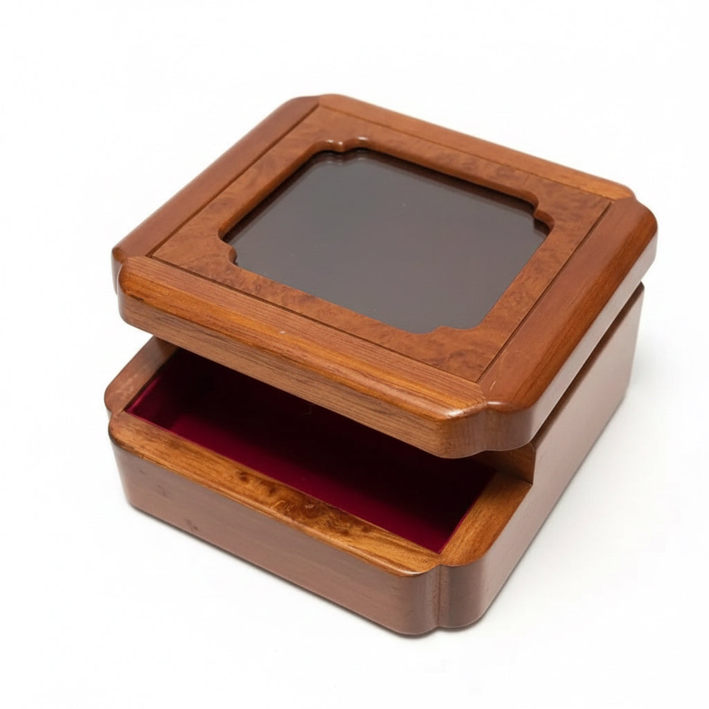Vintage Mele Wooden Mirrored Jewelry Box with Red Velvet Interior