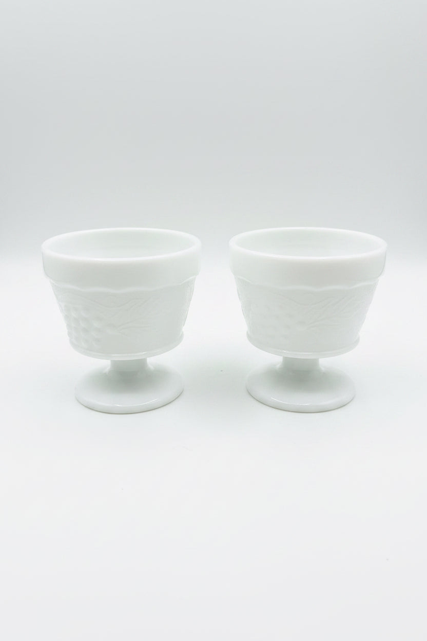 Vintage Anchor Hocking Milk Glass Harvest Grape Footed Dessert Bowls, Pair of 2