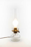 Antique Clear Glass Converted Electric Oil Lamp with Chimney