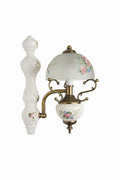 Vintage Valence Rose Porcelain and Brass Victorian Hurricane Style Wall Sconce, Hand Painted, Frosted Glass