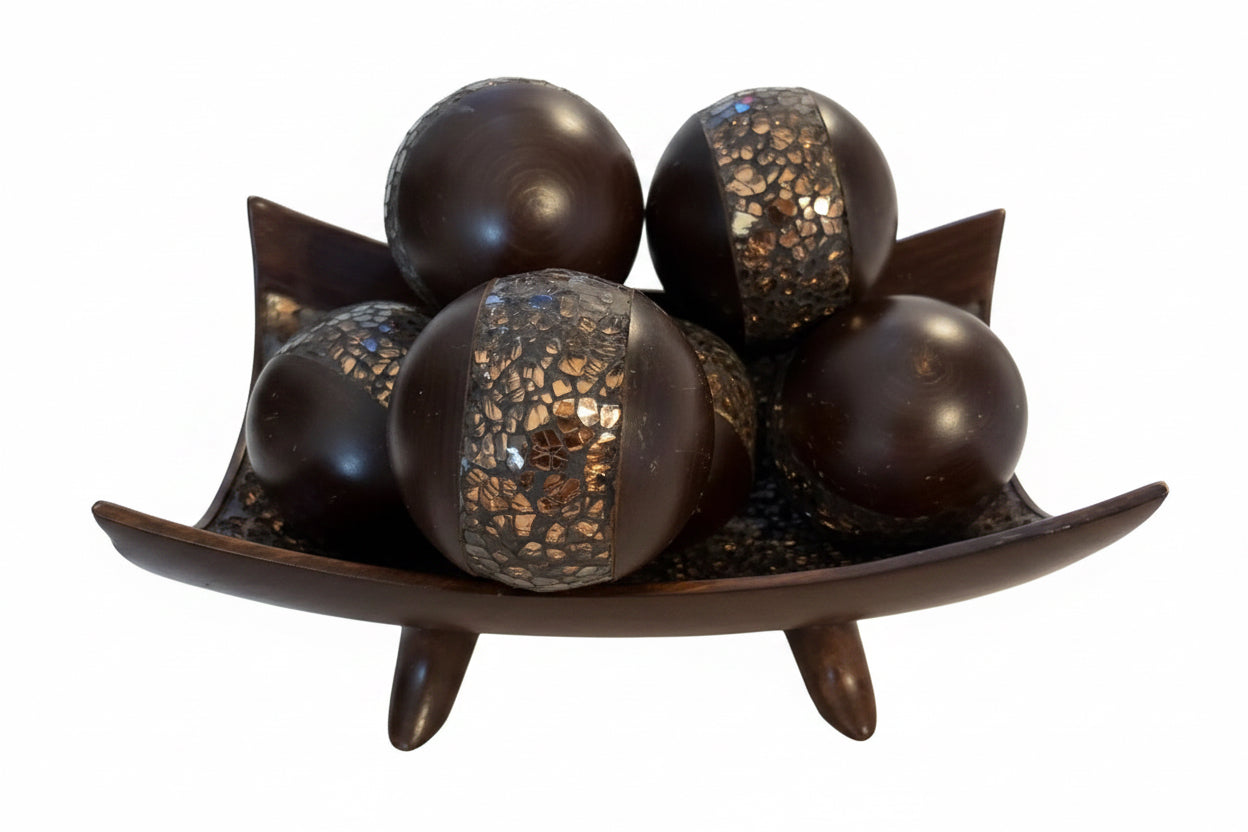Creative Scents Schonwerk Brown Decorative Orbs and Centerpiece Bowl