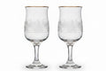Vintage Libbey Glass, for Arby’s, 1980 Collectable “Winter Wonderland/ Pines” Etched Glass and 22k Gold-gilded Rim Wine Glasses, Pair of 2