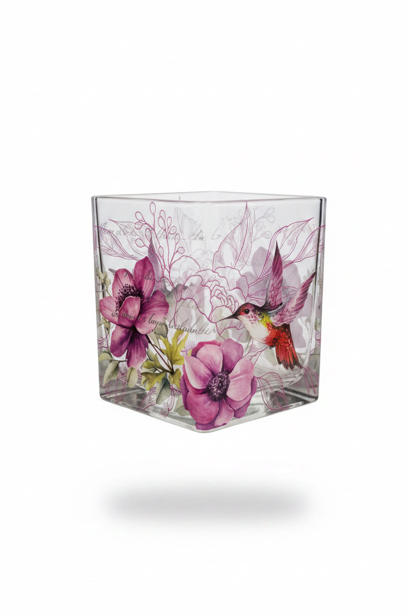Vintage Teleflora Glass Vase, Hummingbird Garden Collection