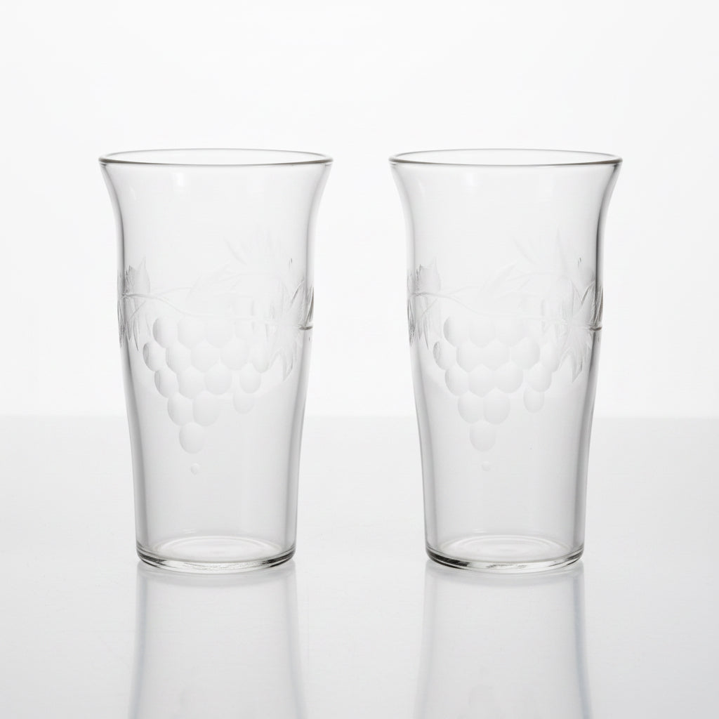 Vintage Grapes Etched Glass Juice Glasses, Set of 8