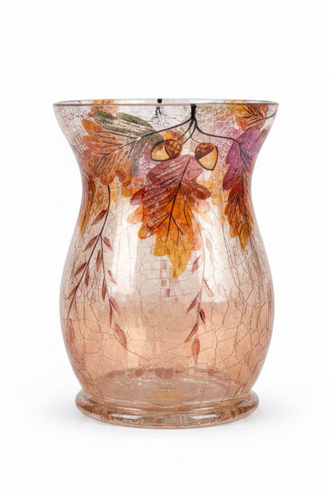 Vintage Yankee Candle Crackle Glass Autumn Leaves Hurricane Candle Holder