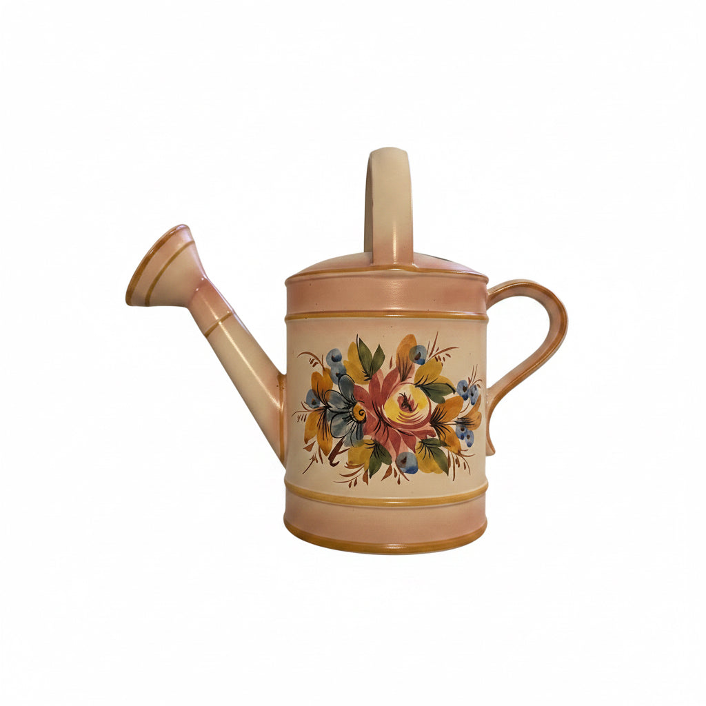 Vintage Ceramic Watering Can with Hand-Painted Floral Design