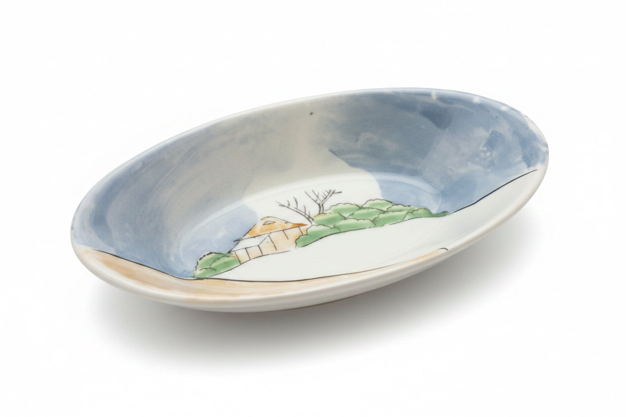 Vintage Hand Painted Lusterware Dish with Landscape Scene