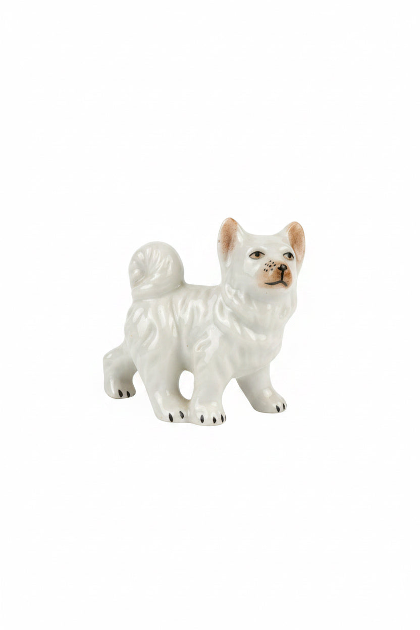Vintage Porcelain White Dog Figurine, Japan