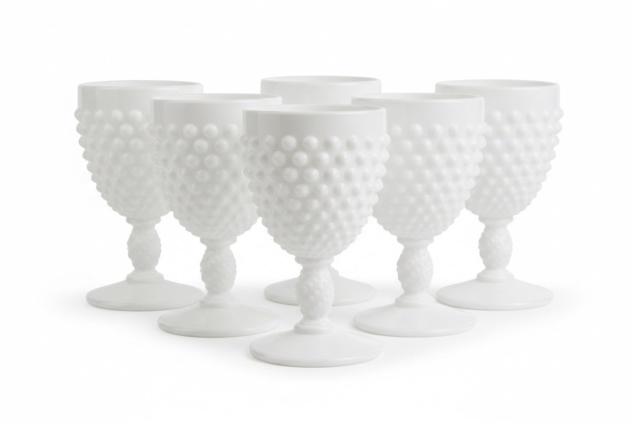 Vintage Fenton Hobnail Milk Glass Water Goblets, Set of 6