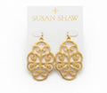 Vintage Susan Shaw 24K Gold Triple Plated Leaf Cut Filigree Earrings
