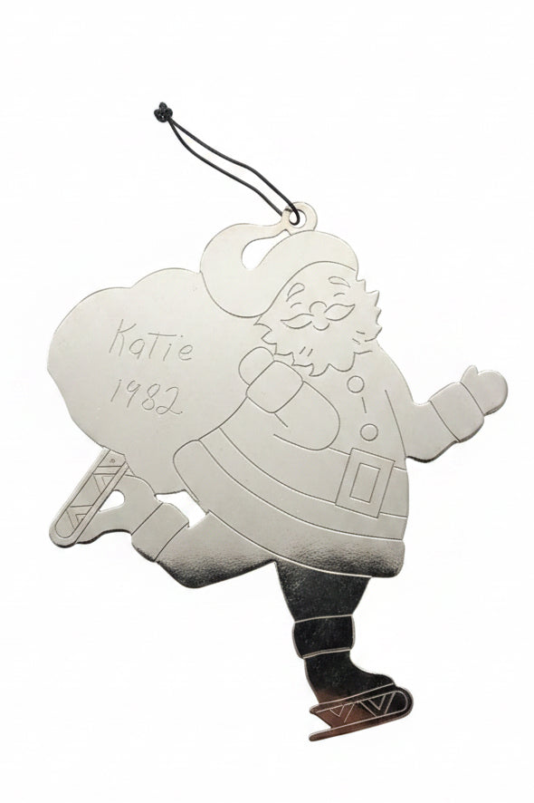 Vintage Engraved Brass Santa Claus Ornament