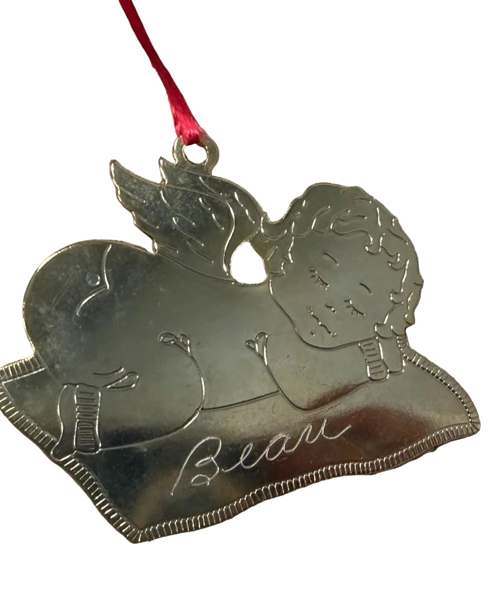 Vintage Engraved Brass Angel Ornament