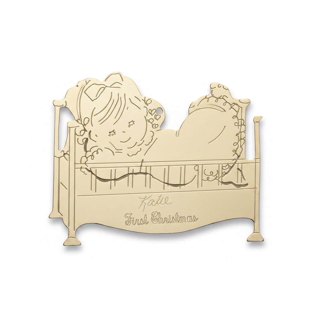 Vintage Engraved Brass Baby's First Christmas Ornament
