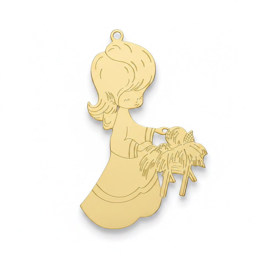 Gold Tone Angel Ornament Holding a Lamb