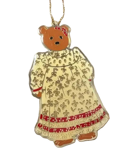 Vintage Teddy Bear in Floral Dress Ornament