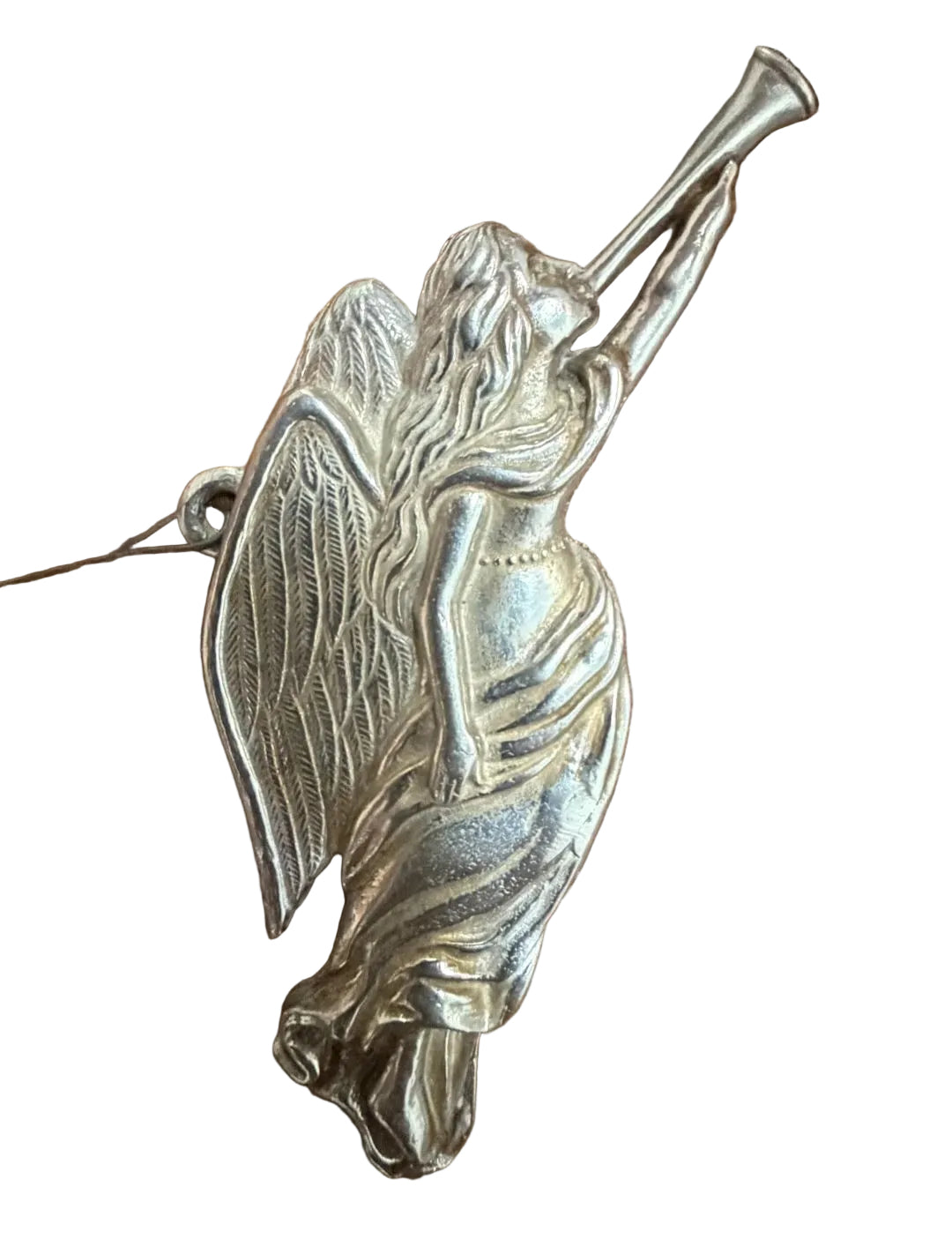 Vintage Pewter Ornament Angel with Trumpet