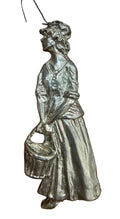 Vintage Pewter Ornament, Woman with Basket