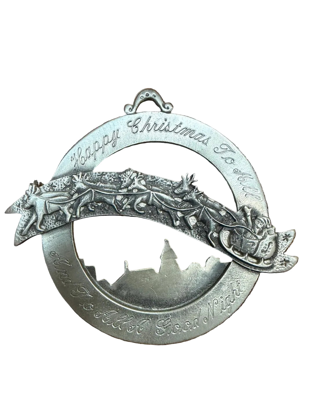 Vintage Pewter Christmas Ornament with Santa's Sleigh