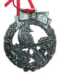 Vintage Pewter Christmas Ornament with Cardinal and Bow