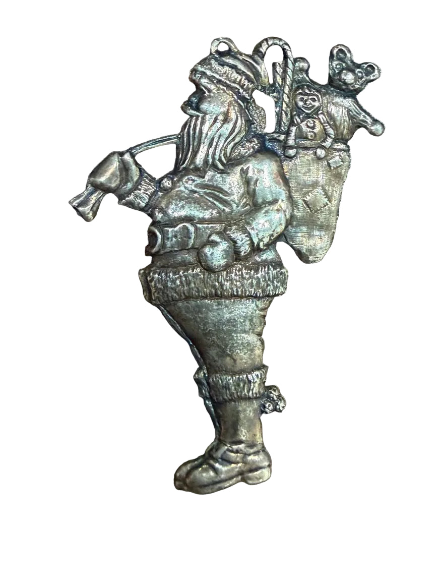 Vintage Pewter Santa Christmas Ornament