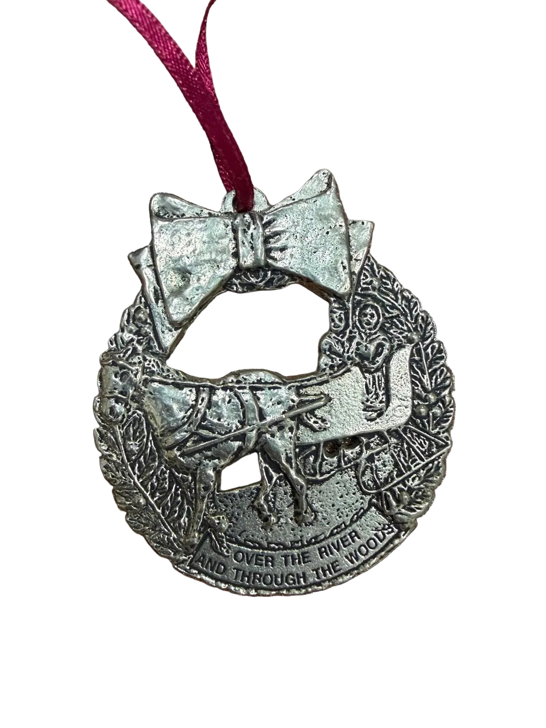 Pewter Christmas Ornament with Sleigh and Bow