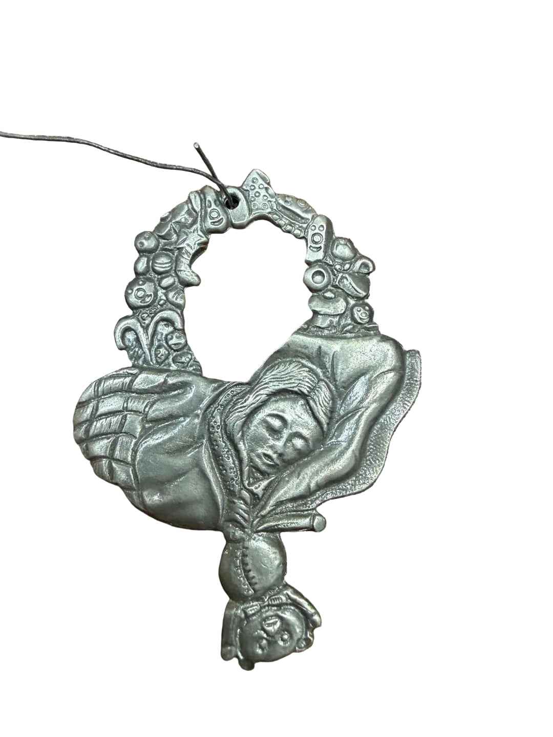 Vintage Pewter Ornament of Sleeping Woman with Doll