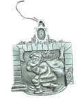 Vintage Pewter Christmas Ornament, Santa by Fireplace
