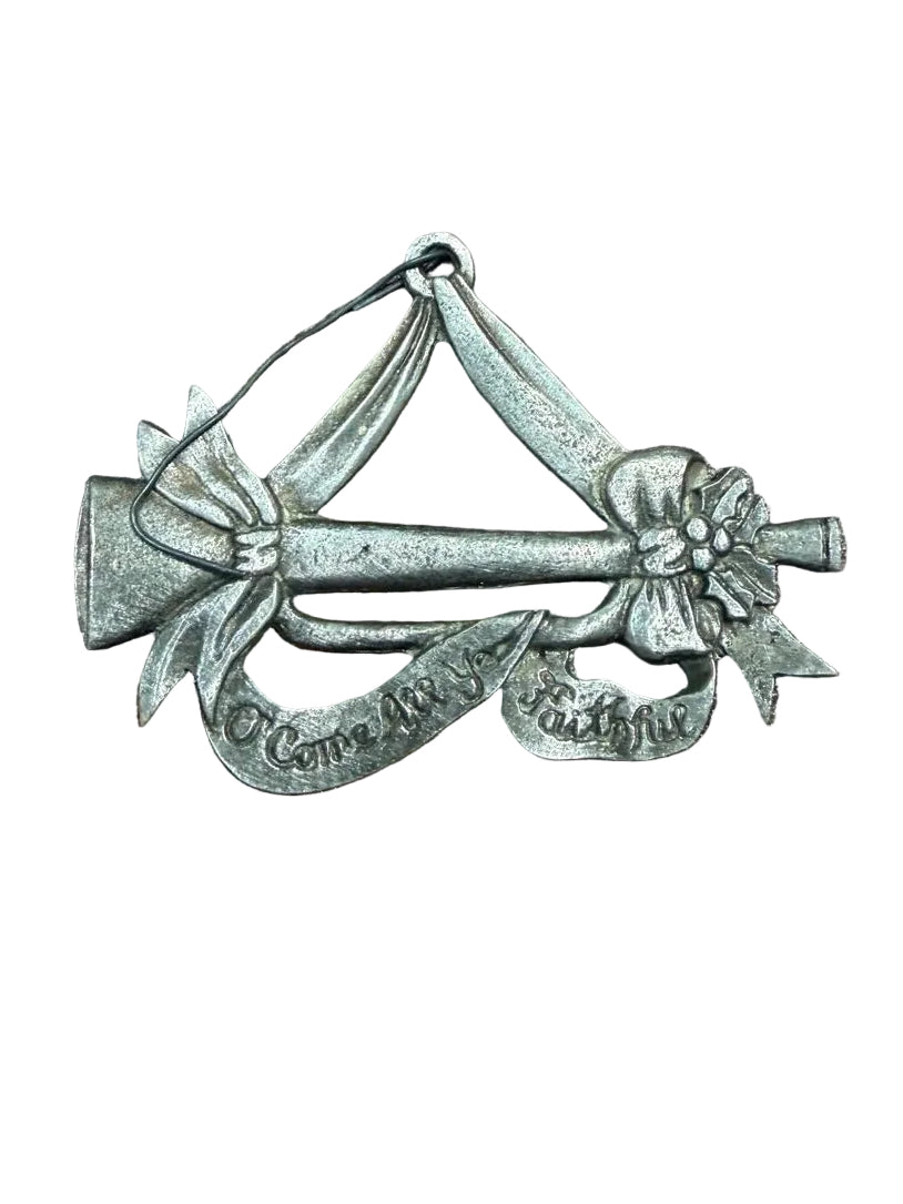 Vintage Pewter Christmas Ornament Horn