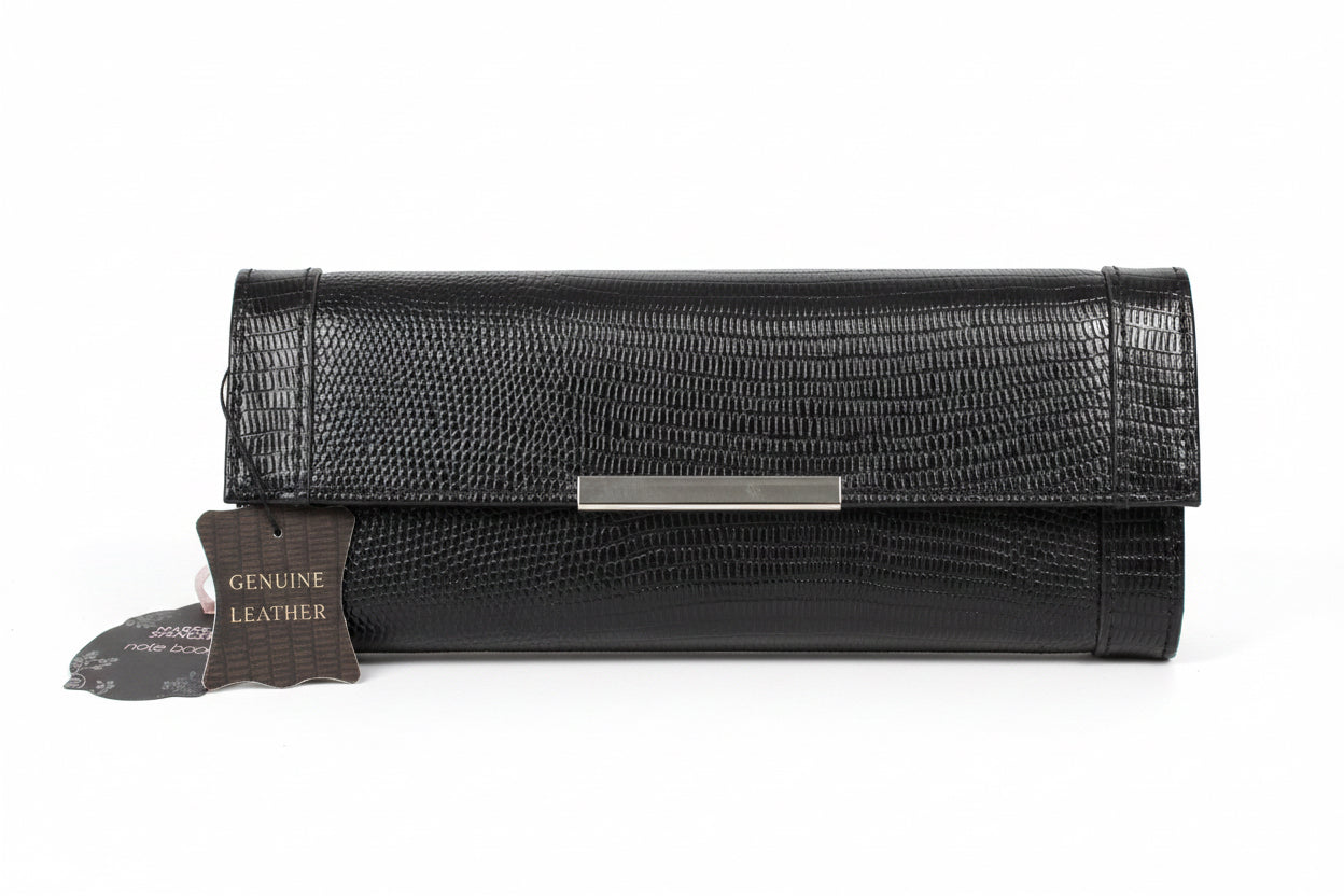 Vintage Marks & Spencer Notebook Genuine Leather, Black with Lizard Embossed Pattern