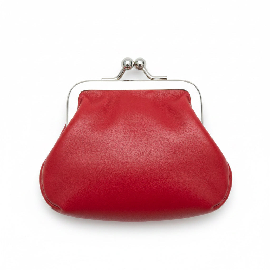 Vintage Red Leather Coin Purse with Snap Closure