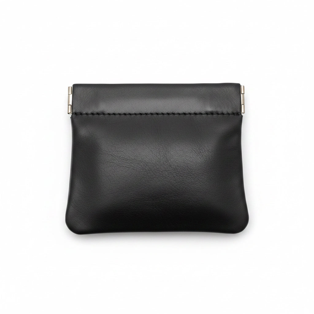 Vintage Black Leather Squeeze Coin Purse