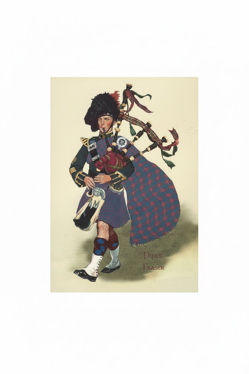Vintage Mounted "Piper Fraser" Print, Pipe-Major Fraser of the 1st Scots Guards