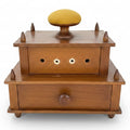 Antique 19th Century 3-Tier Shaker-Style Wooden Sewing Box & Spool Cabinet with Vintage Notions Lot - Estate Find