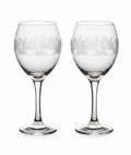 Vintage Libbey Glass for Arby’s 1980 Collectable “Winter Wonderland/ Pines” Etched Glass and 22k Gold-gilded Rim Wine Goblets, Pair of 2