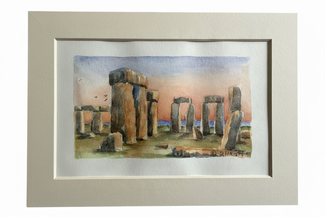 Vintage David Wright “Stonehenge” Watercolor Print, 1999