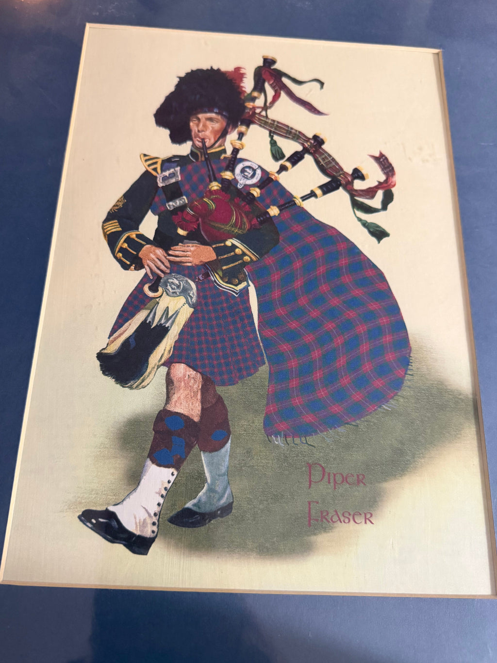 Vintage Mounted "Piper Fraser" Print, Pipe-Major Fraser of the 1st Scots Guards