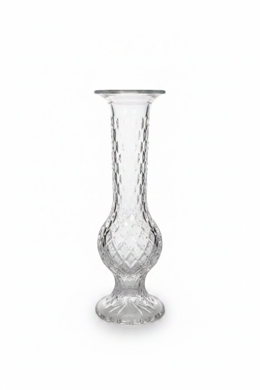 Vintage E.O. Brody Co. Diamond Cut Clear Glass Bud Vase