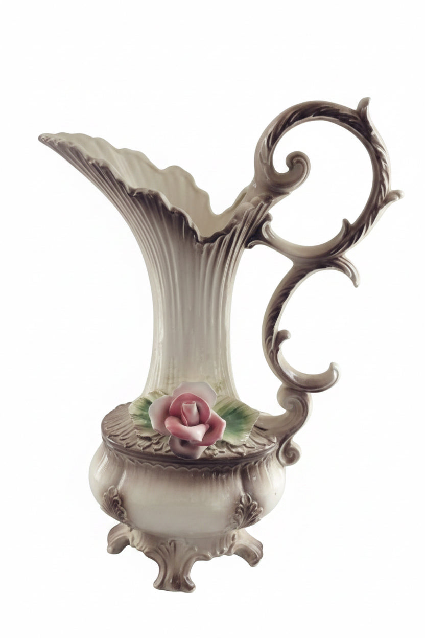 Vintage Capodimonte Nuova Italian Hand Painted Porcelain Victorian Urn Vase, Large 17”