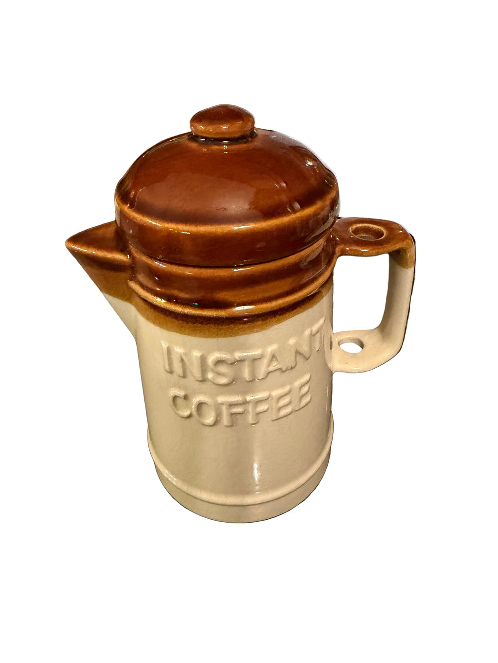 Vintage Kitchenware Set, Brown Drip Glaze, Sugar Creamer and Instant Coffee