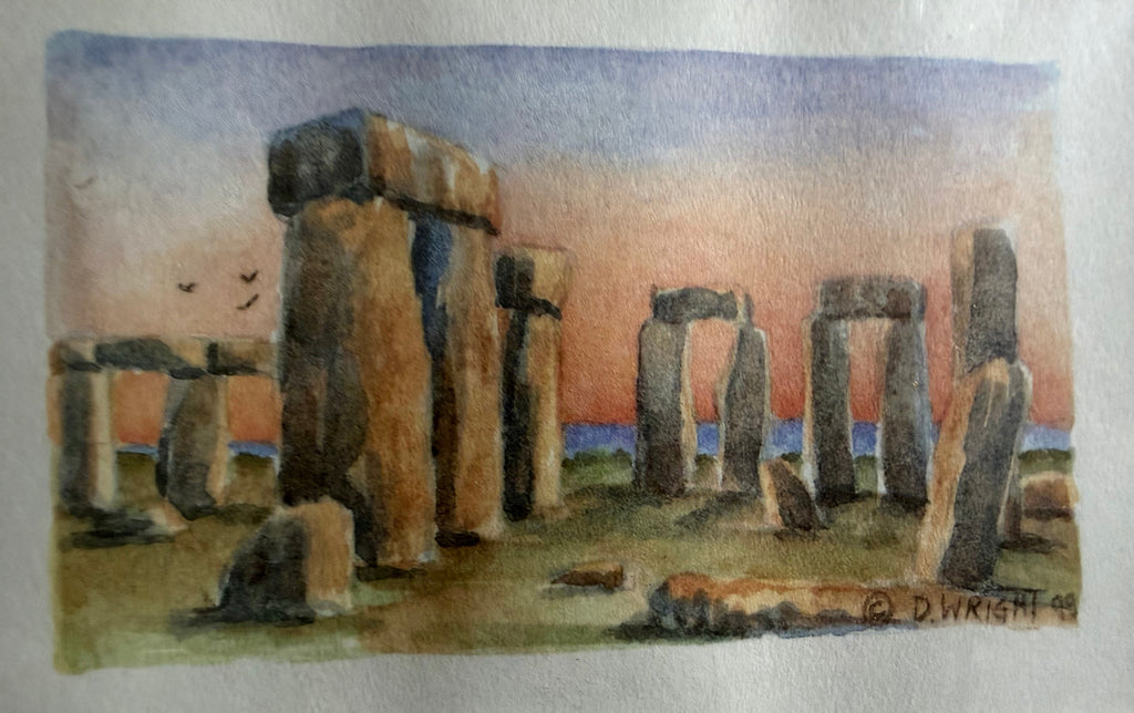Vintage David Wright “Stonehenge” Watercolor Print, 1999