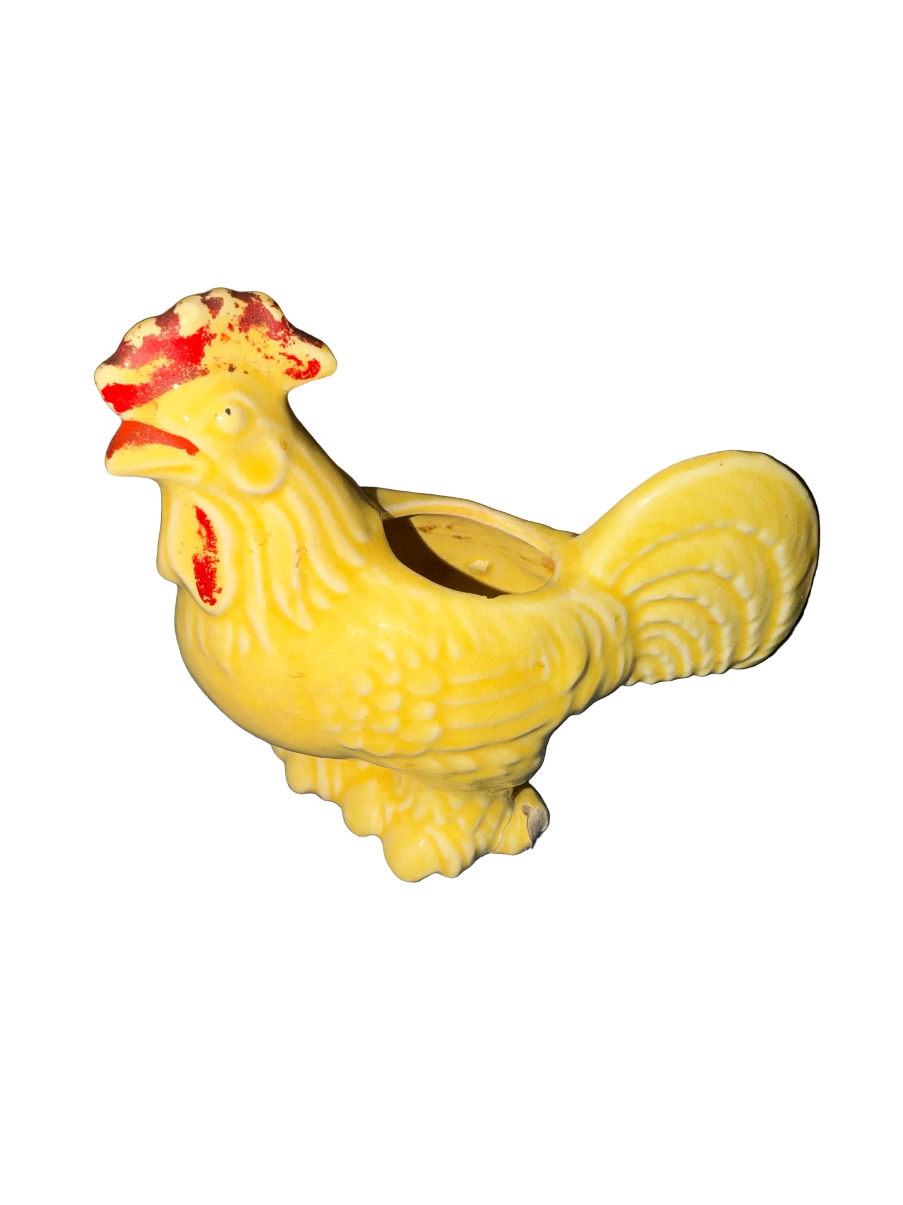Vintage Ceramic Rooster Creamer or Planter, Hand Painted Yellow