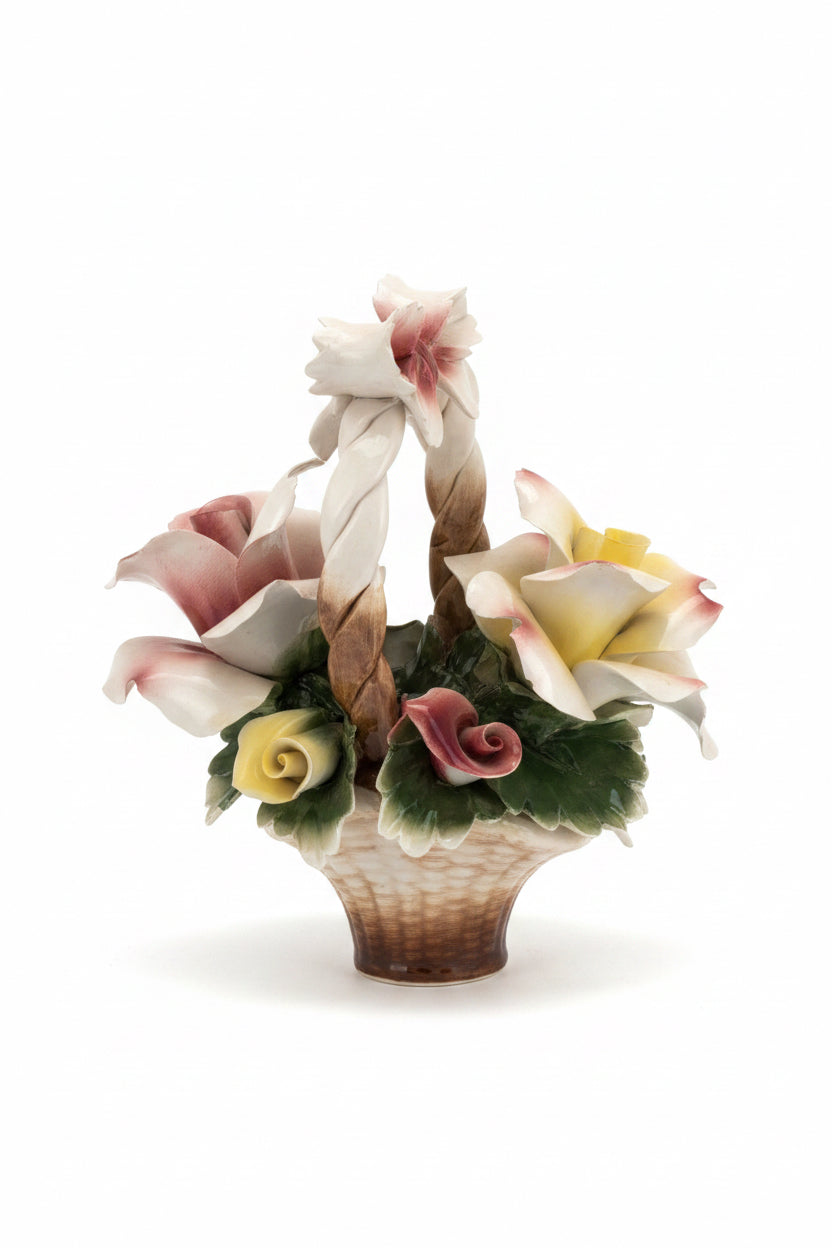 Vintage Capodimonte Style Porcelain Flower Basket